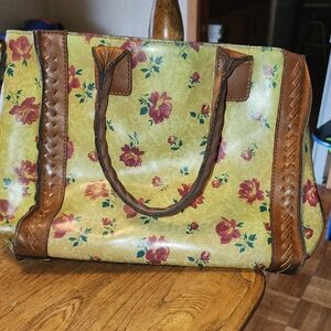 Patricia Nash Yellow Floral Tote with Brown Accents